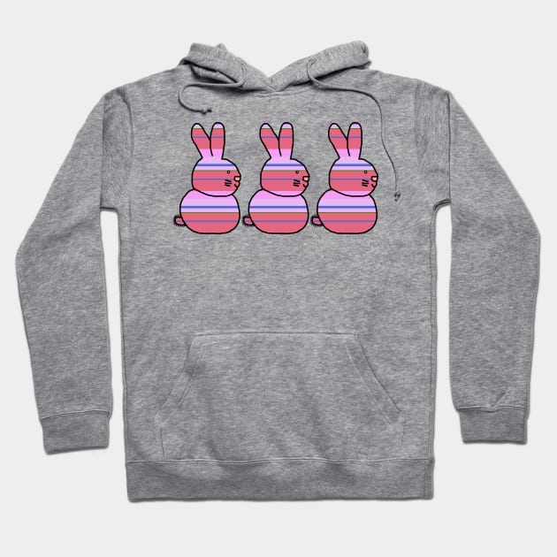 Three Easter Bunny Rabbits Hot Pink Bouquet Stripes Hoodie by ellenhenryart